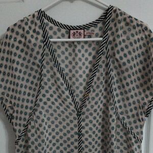 Juicy Couture Cream,Green and Blue Patterned Blouse